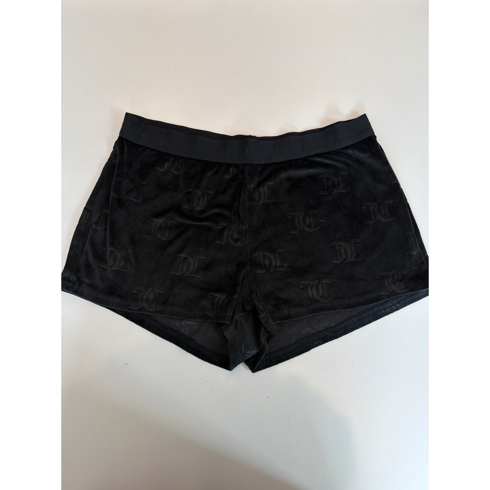 Juicy Couture Womens Black Velour Embossed Logo Sleep Shorts Lounge Wear Size M